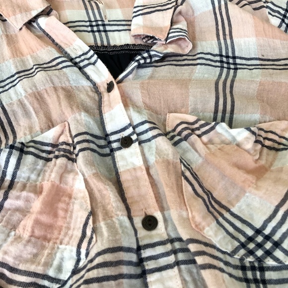 Free People Behind The Funnel Pink Plaid Buttoned - Picture 9 of 16